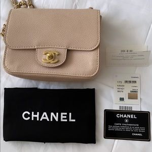 [SOLD] Chanel Mini Square Pure Classic Flap in Nude Bag